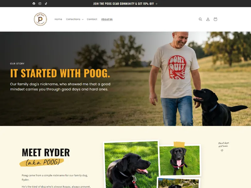 About Us page for Poog Gear