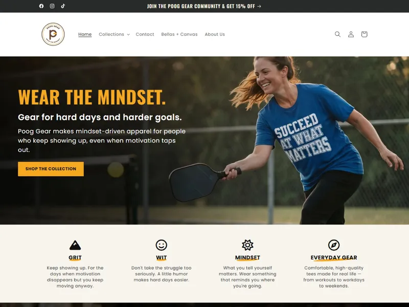 Ecommerce homepage for Poog Gear